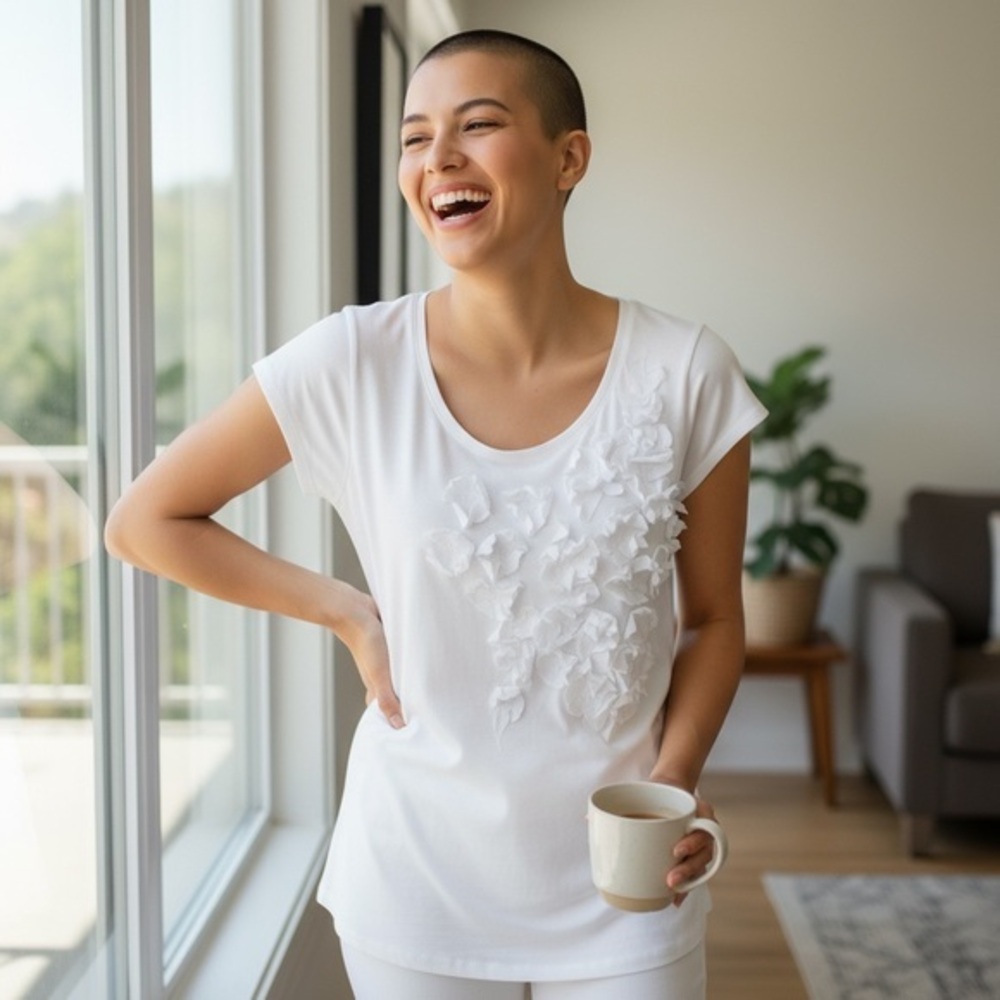 Garnet Hill White Floral Embellished Top